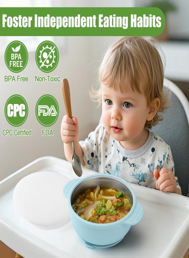 بوسوها مجموعة بوسوها من 3 أوعية طعام للأطفال مصنوعة من الفولاذ المقاوم للصدأ مع غطاء - وعاء طعام 2 في 1 للأطفال الصغار، مقاوم للحرارة، مانع للانسكاب، مزود بخاصية الشفط، مناسب لتغذية الأطفال الرضع والصغار. - Image 5